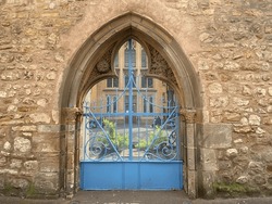 Geminate tympanum portal of the Commanderie Saint-Jean in Colmar, France