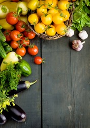 abstract design background vegetables on a wooden background