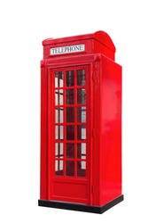 red telephone box on white backgroun