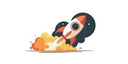 Rocket takes off, launch, space. The concept of the idea of new technologies, starting a business and innovative solutions and products. Creative idea. Flat vector.