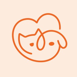 Cute dog and cat inside heart logo line art vector. Veterinary logo, cat and dog logo design, pet care, pet shop, vet clinic, pet clinic.