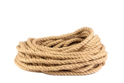 a coil of rope isolated on a white background close up