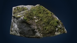 rock boulder with moss isolated on dark background for design and decoration. Many uses!