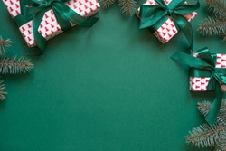 Christmas blank for letter to Santa on green. Invitation. Space for wishes. View from above.
