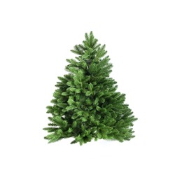 Artificial green Christmas tree without decor isolated on white background. Xmas holiday. Reusable cast Christmas tree.