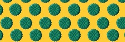 Banner with striped green beer corks on the yellow color background
