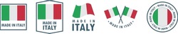 Made in Italy. Set of 5 icons with flag and text.