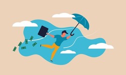 Business independence and creativity growth up with umbrella. Man fly and career way direction vector illustration concept. Successful office people and male job. Money earning and dollar income