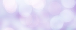 Wide Angle Soft Blurred Light Purple Bokeh Background. Abstract Delicate Defocused Texture. Panoramic header Wallpaper for website. Beautiful Web banner With Copy Space for design.
