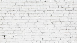 Old Stucco White Brick Wall. Abstract Whitewash Brickwall Background Texture. Vintage Wallpaper Web Banner Wide Screen For design