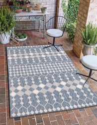 Outdoor area rug modern design. Modern geometric outdoor area carpet.