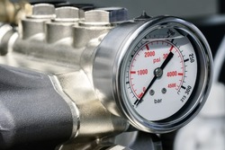 Boiler room gas pressure meter. Industrial  concept. equipment of the boiler-house, - valves, tubes, pressure gauges.
