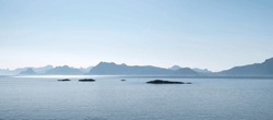 Sea landscape panorama with mountains and fjords