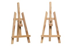 Wooden easel front and side, isolated on a white background.
