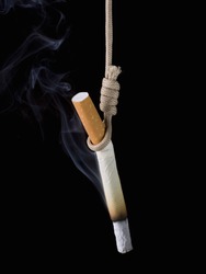 Lit cigarette, hanged with a rope