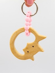 wooden keychain made of animal figure and beads, accessory for keys, bags, backpacks, eco keychain. diy cat