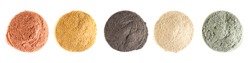 Various kinds of cosmetic clay on the white background