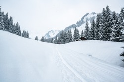 fresh tracks from skitouring in thescenic winter wonderland in the Kleinwalsertal 