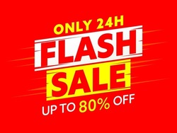 One day flash sale promotion banner template design. Discount with up to 80 percent off advertisement. Poster announcement quick cheap purchase vector illustration