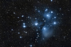 Seven sisters pleiades in the deep sky at night