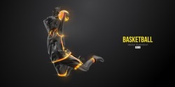 Abstract silhouette of a basketball player woman in action isolated black background. Vector illustration