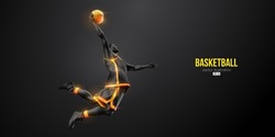 Abstract silhouette of a basketball player man in action isolated black background. Vector illustration

