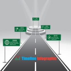 Design template, Illuminated 3d Timeline infographics-Empty podium and road for reward, Vector illustration