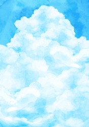 Watercolor vector illustration of blue sky and cumulonimbus
