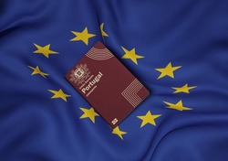 Portugal passport with European Union flag in background