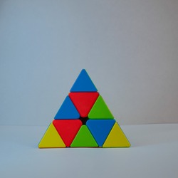Colourful Pyraminx Cube, Puzzle Box Shap In white Background