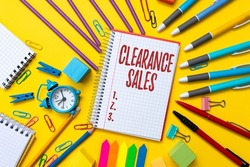 Text showing inspiration Clearance Sales. Business idea goods at reduced prices to get rid of superfluous stock Colorful Idea Presentation Displaying Fresh Thoughts Sending Message