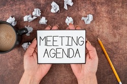 Text sign showing Meeting AgendaAn agenda sets clear expectations for what needs to a meeting. Business showcase An agenda sets clear expectations for what needs to a meeting