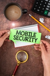 Handwriting text Mobile SecurityProtection of mobile phone from threats and vulnerabilities. Internet Concept Protection of mobile phone from threats and vulnerabilities