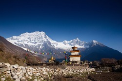 Buddhist temple in Nepal mountains