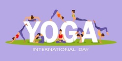 International yoga day. Yoga body posture. Yoga poses. Wellness training in flat vector illustration.