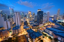 Manila Skyline. Eleveted, night view of Makati, the business district of Metro Manila. 