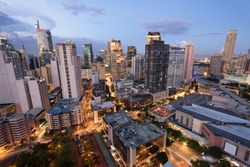 Eleveted, night view of Makati, the business district of Metro Manila.