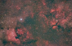 cygnus region of space with north american nebula and h alpha gasses in the night sky