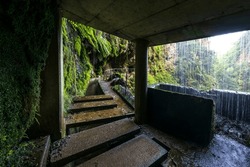 View from inside the small hut under a waterfall at the 