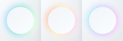 Set of blue, pink-purple and green circle frame on white background. Abstract 3D cosmic color backdrop. Collection of glowing neon color on geometric background with copy space. Top view. Vector EPS10