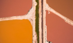 Aerial View of Beta Carotene Producing Ponds at Pink Lake near Port Gregory Western Australia