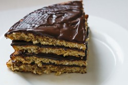  Pancake chocolate cake with nuts. High quality photo