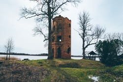 View of the old destroyed watch tower . High quality photo