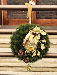 Wreath decoration at door for Christmas holiday. High quality photo
