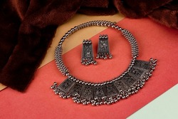 oxidised silver traditional necklace set for wedding 