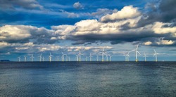Offshore Wind Turbine in a Windfarm under construction off the England Coast