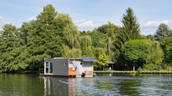 with the houseboat on the river Dahme in Brandenburg. relaxed sailing with the boat. discover nature and landscape