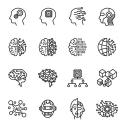 Artificial Intelligence icons set. Line Style stock vector.