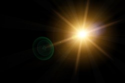 Vector star, sun with lens flare on dark background