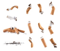 Dirty cigarette buds isolated set